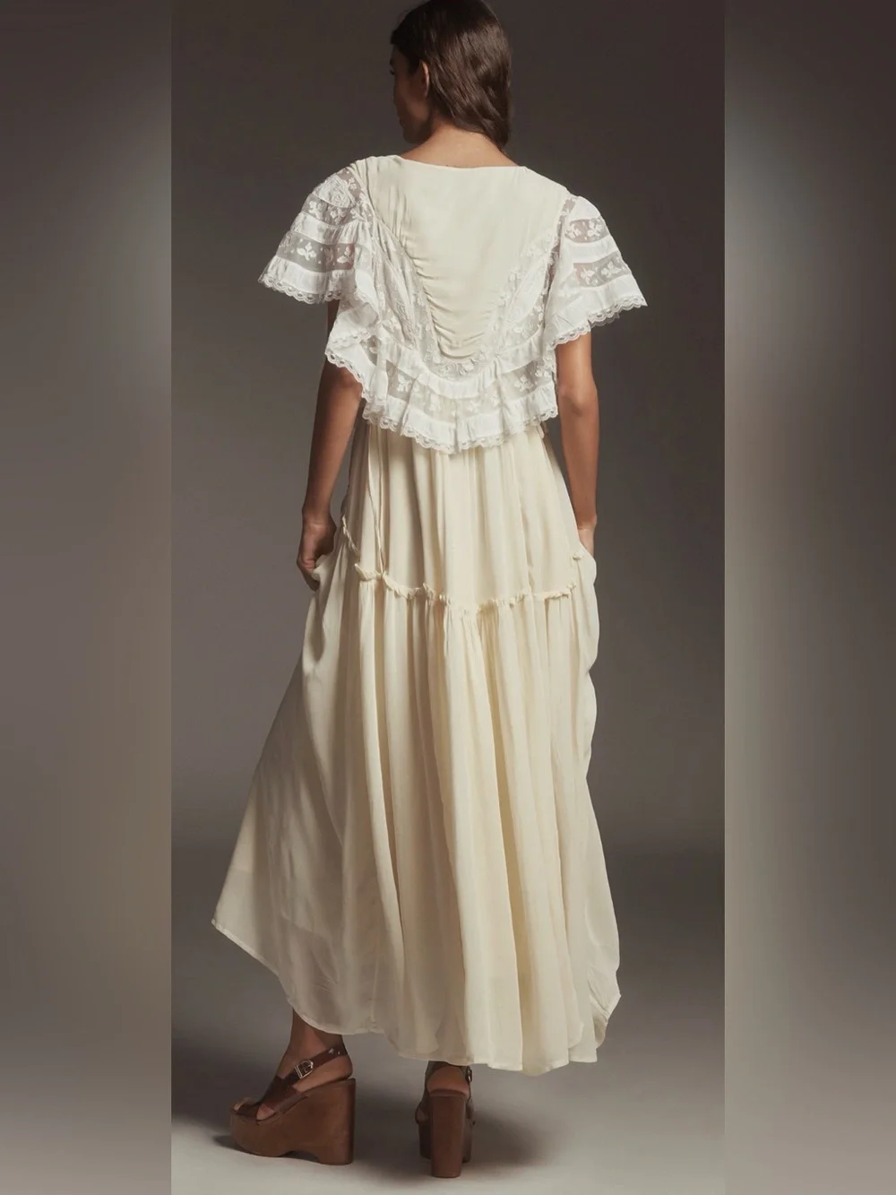 Anthropologie Ivory Flutter-Sleeve Maxi Dress - Picture 2 of 5